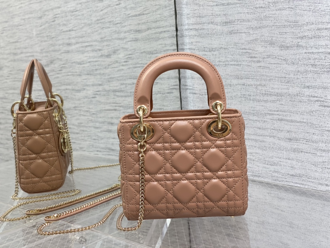 Mini Lady Dior Bag Biscuit Cannage Lambskin